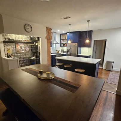 Modern kitchen remodel with island and pendant lighting